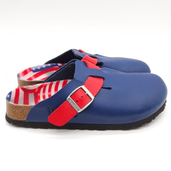 Birkenstock Birki's Boston Women's 37 Blue Clogs American Flag USA Slip On Shoes - Picture 5 of 9
